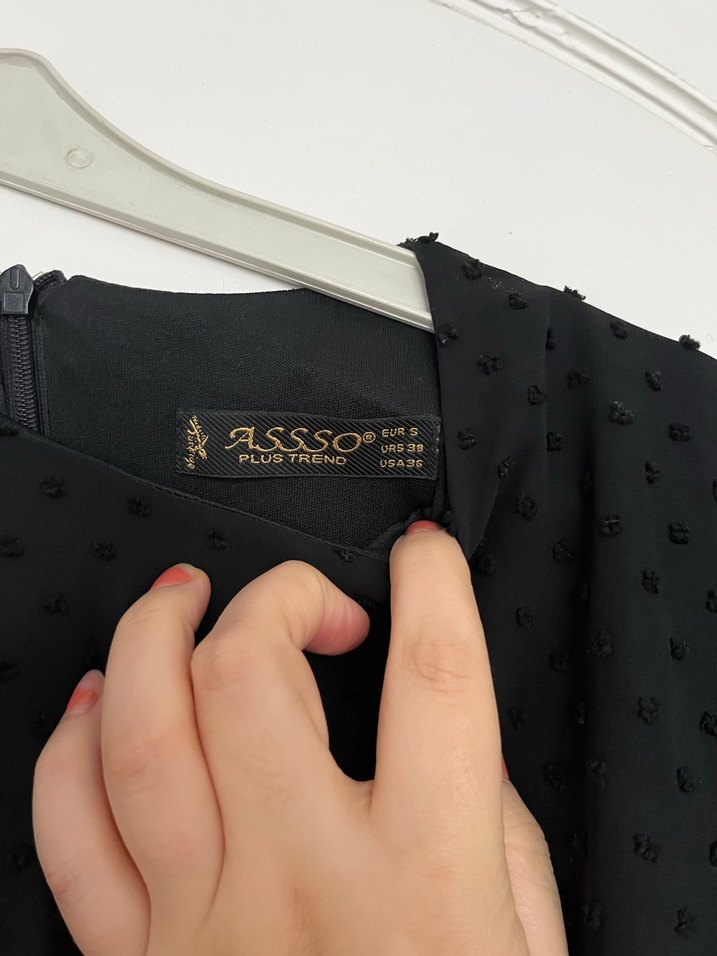 Uzun Kollu Siyah Puantiyeli Kat Kat Elbise - Görsel 4