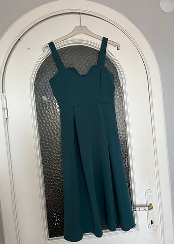 Turkuaz V Yaka Uzun Kadın Elbise - Görsel 3