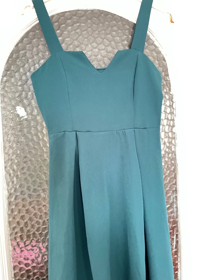 Turkuaz V Yaka Uzun Kadın Elbise - Görsel 2