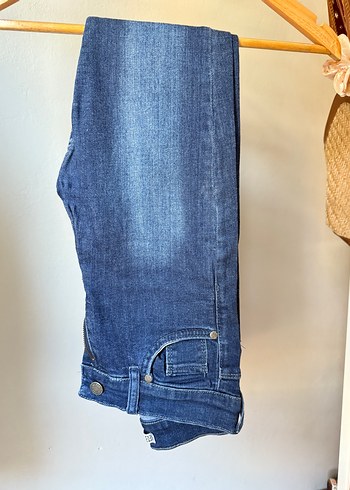 Düğmeli Mavi Kadın Denim Pantolon