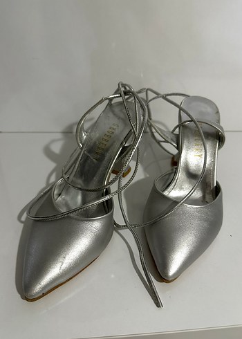Gri Metalik Stiletto Topuklu Kadın Abiye Ayakkabı