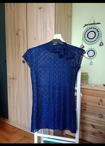 vintage dantel lacivert bluz 