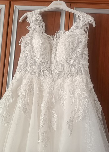 Gelinlik Dantel Detaylı A Kesim Beyaz Gelinlik