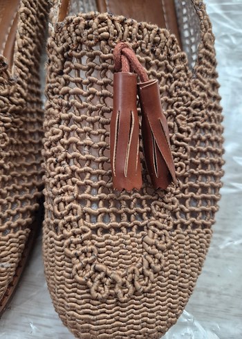 Püsküllü Kahverengi Kadın Örgü Espadril - Görsel 3