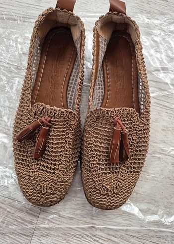 Püsküllü Kahverengi Kadın Örgü Espadril - Görsel 2