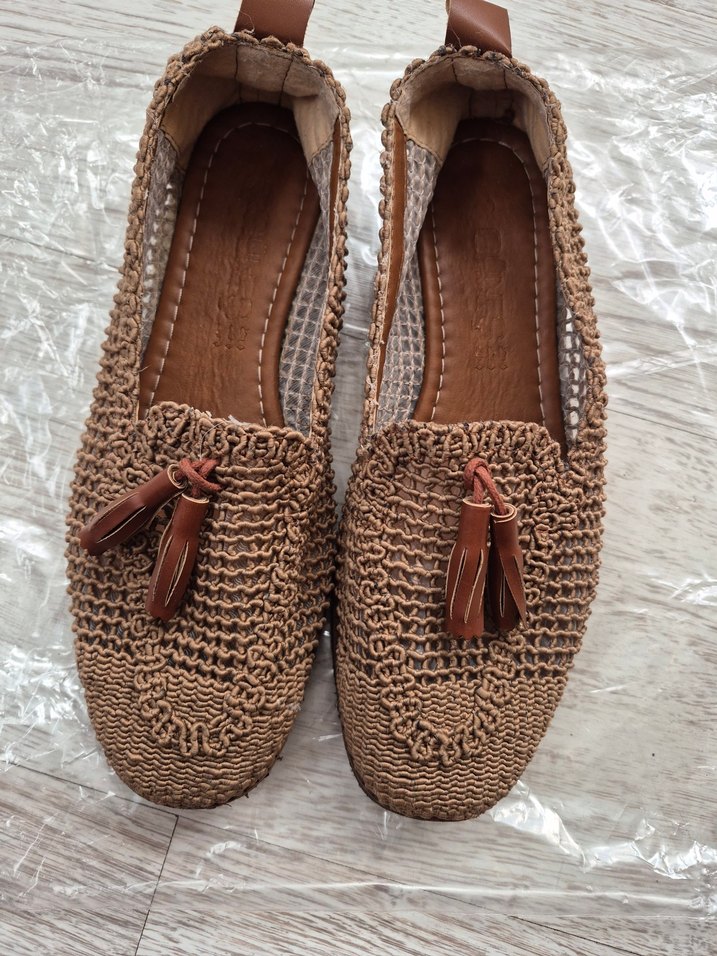 Püsküllü Kahverengi Kadın Örgü Espadril - Görsel 2