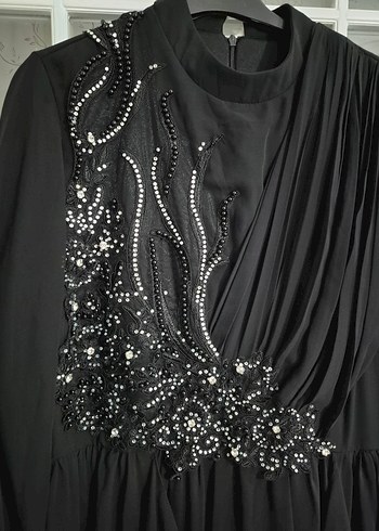 Siyah Uzun Kollu Gotik Drapeli Abiye Elbise - Görsel 5