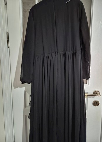 Siyah Uzun Kollu Gotik Drapeli Abiye Elbise - Görsel 6