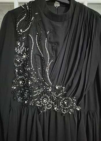 Siyah Uzun Kollu Gotik Drapeli Abiye Elbise - Görsel 4