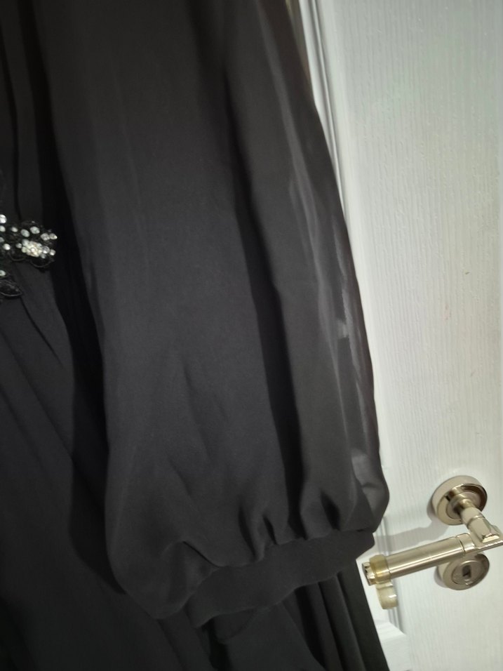 Siyah Uzun Kollu Gotik Drapeli Abiye Elbise - Görsel 3