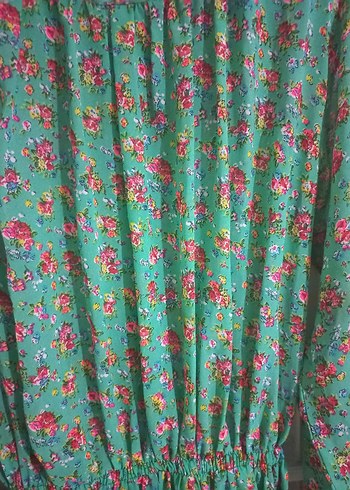 Çiçek Desenli Yeşil Uzun Bohem Elbise - Görsel 5