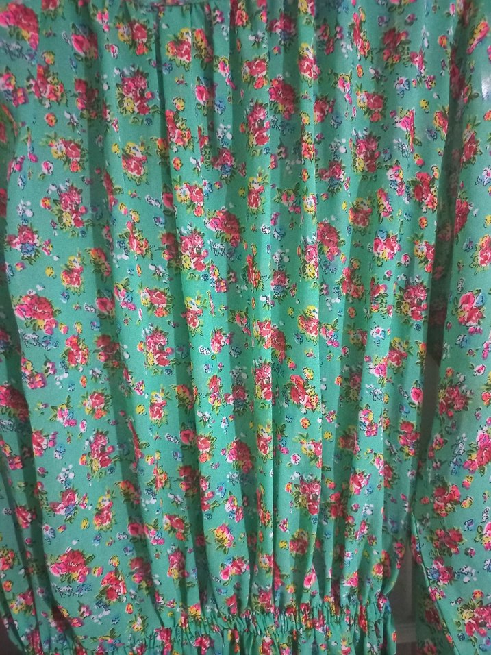 Çiçek Desenli Yeşil Uzun Bohem Elbise - Görsel 5