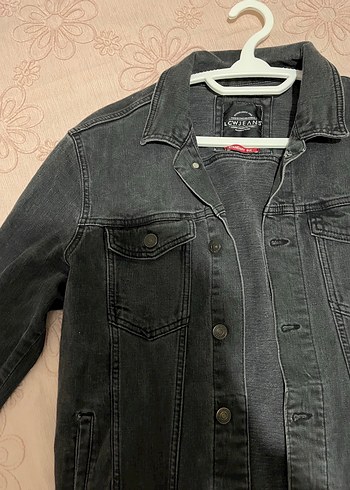 Siyah Gri Düğmeli Kadın Denim Ceket - Görsel 2