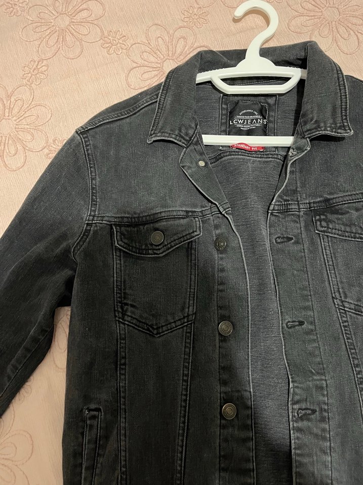 Siyah Gri Düğmeli Kadın Denim Ceket - Görsel 2