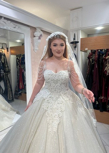 Straplez Prenses Gelinlik Beyaz - Görsel 6