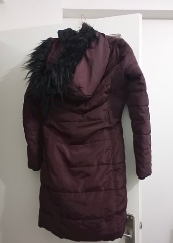 Bordo Fermuarlı Uzun Kışlık Kadın Mont - Görsel 2