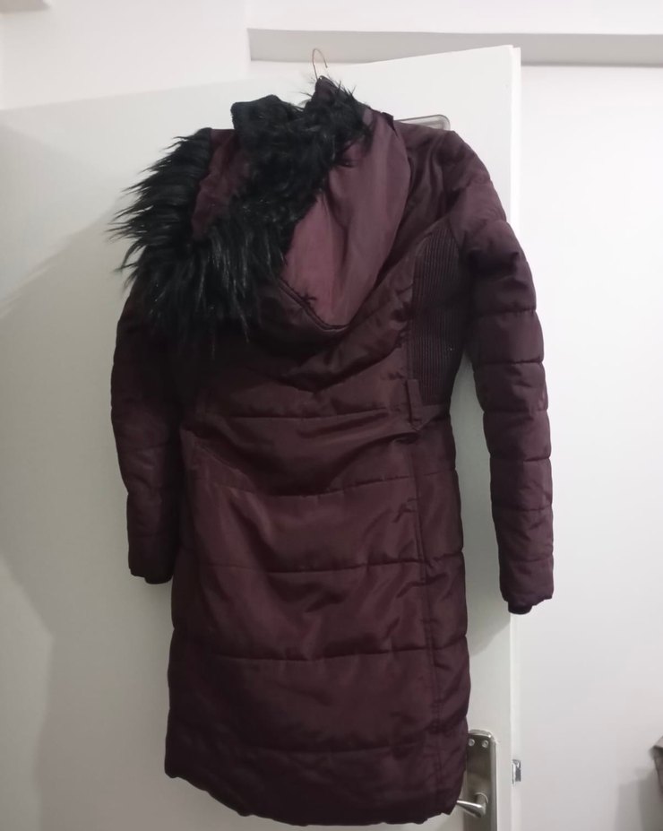 Bordo Fermuarlı Uzun Kışlık Kadın Mont - Görsel 2