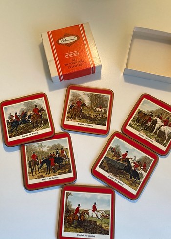 Vintage  6'lı ingiliz Atlı Bardak Altlığı Seti - Görsel 2