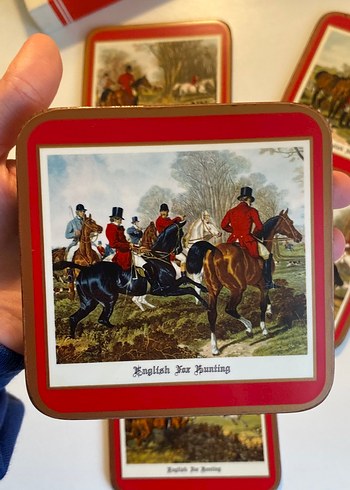 Vintage  6'lı ingiliz Atlı Bardak Altlığı Seti - Görsel 4