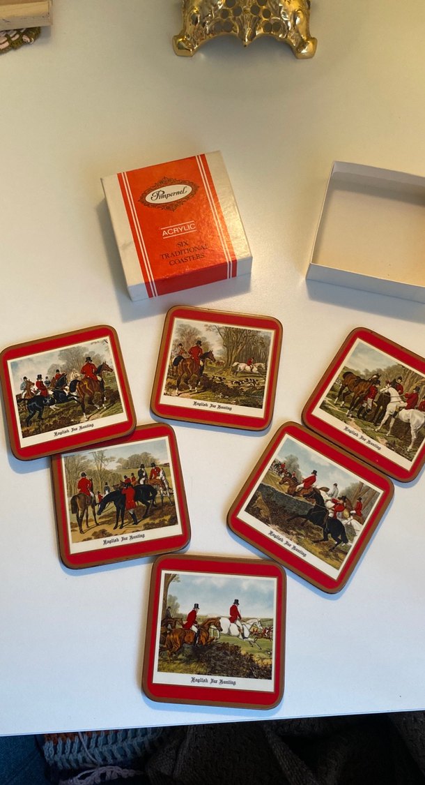 Vintage  6'lı ingiliz Atlı Bardak Altlığı Seti - Görsel 2