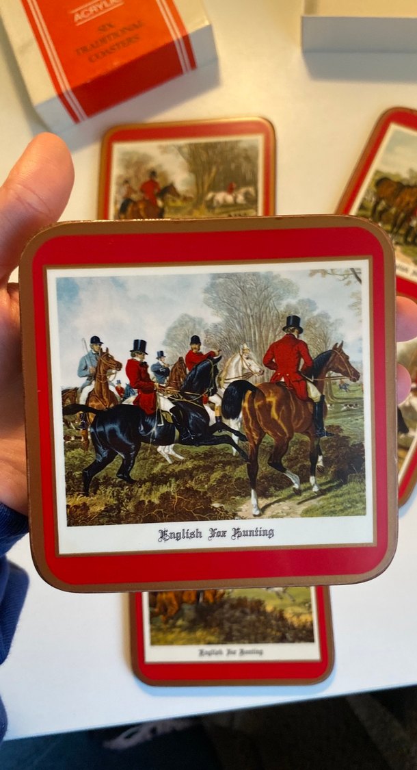 Vintage  6'lı ingiliz Atlı Bardak Altlığı Seti - Görsel 4