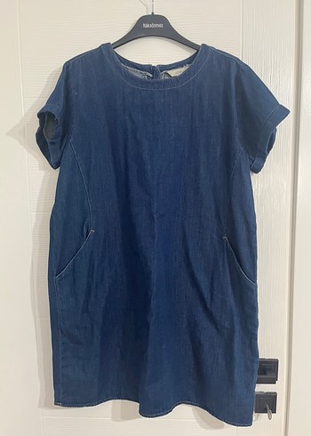 Lacivert Midi Denim Salaş Elbise