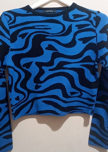 Mavi Zebra Desenli Kadın Örgü Kazak - Görsel 2