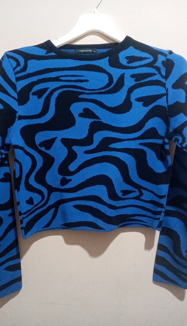 Mavi Zebra Desenli Kadın Örgü Kazak - Görsel 2