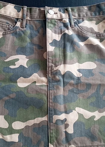Kadın Kamuflaj Desenli Midi Kot Etek - Görsel 2