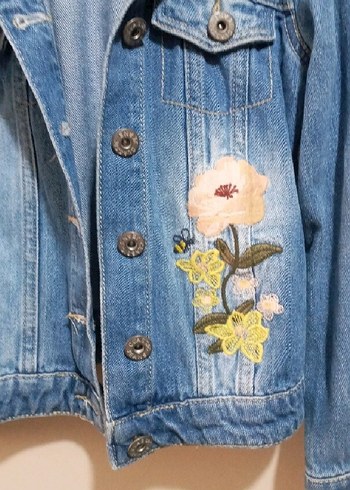 Nakışlı Mavi Kadın Denim Ceket - Görsel 2