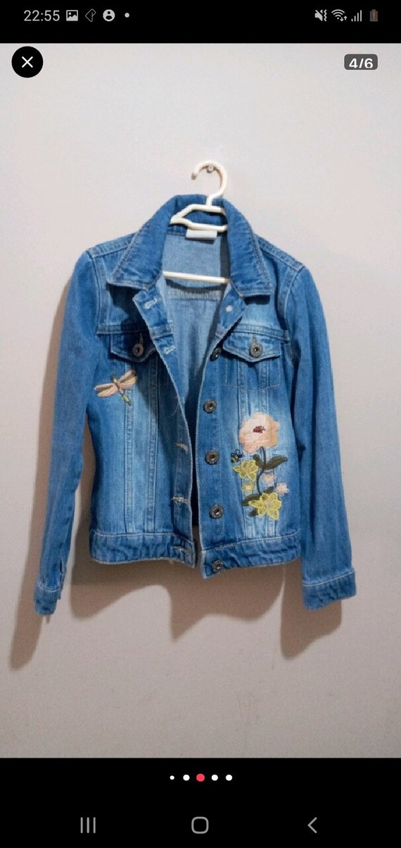 Nakışlı Mavi Kadın Denim Ceket - Görsel 3