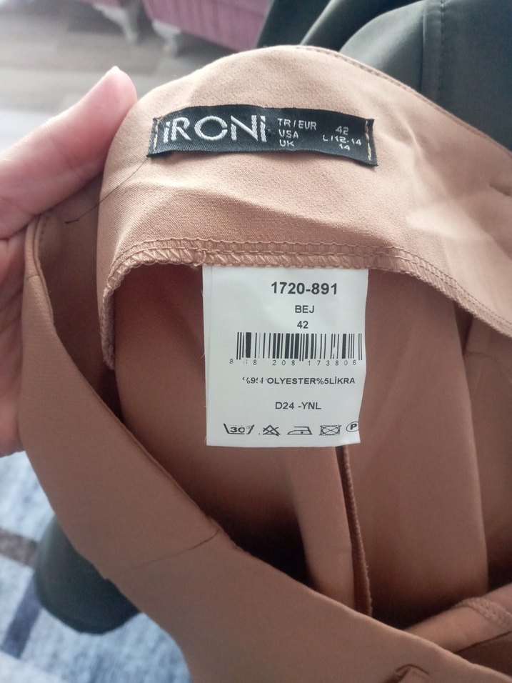 Bej Rahat Kesim Kadın Kumaş Pantolon - Görsel 5