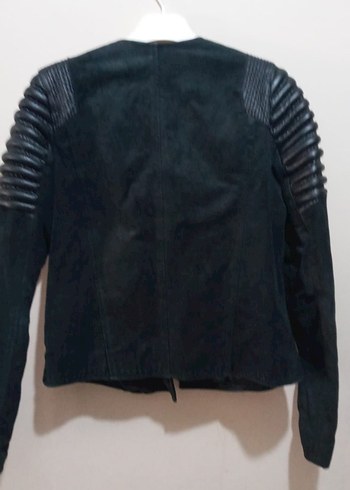 Kadın Siyah Süet Biker Deri Ceket - Görsel 2