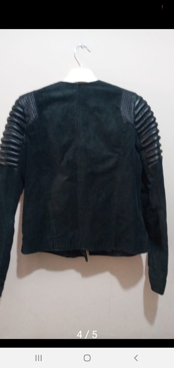 Kadın Siyah Süet Biker Deri Ceket - Görsel 2