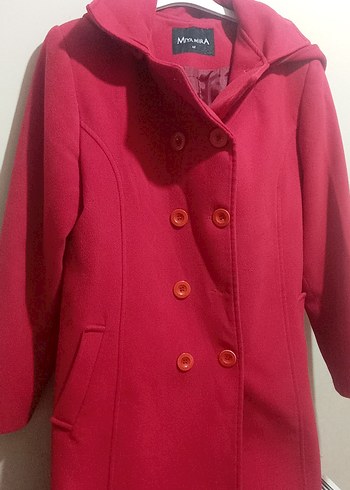 Düğmeli Kırmızı Kadın Kaban - Görsel 2