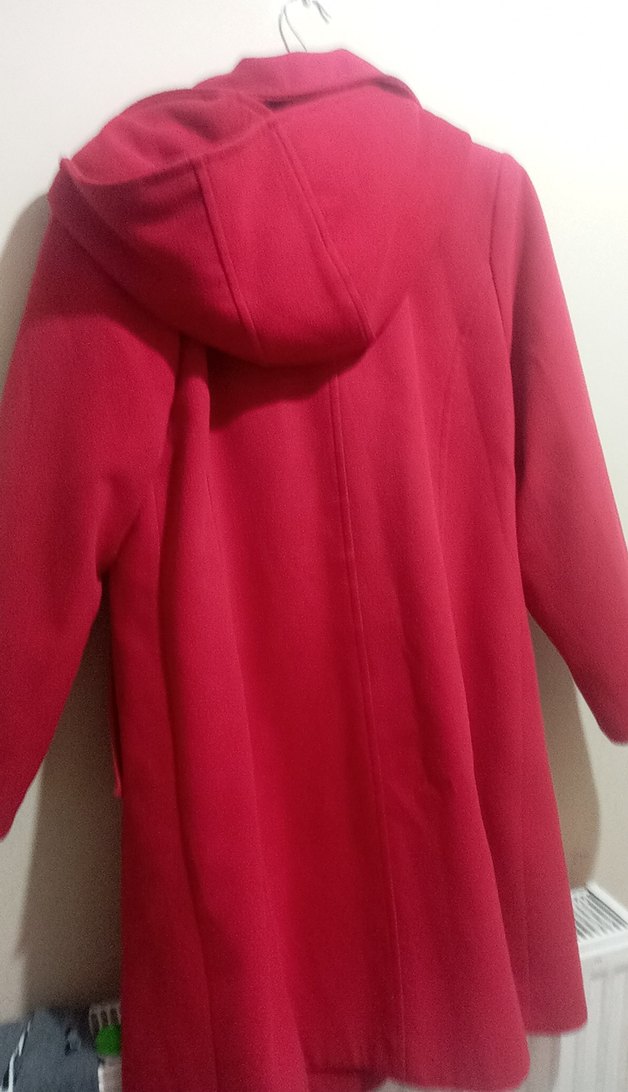 Düğmeli Kırmızı Kadın Kaban - Görsel 4