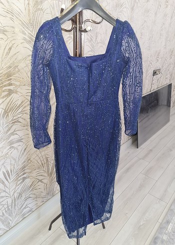 Dantelli Lacivert Uzun Kol Elbise - Görsel 3