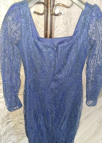 Dantelli Lacivert Uzun Kol Elbise - Görsel 2