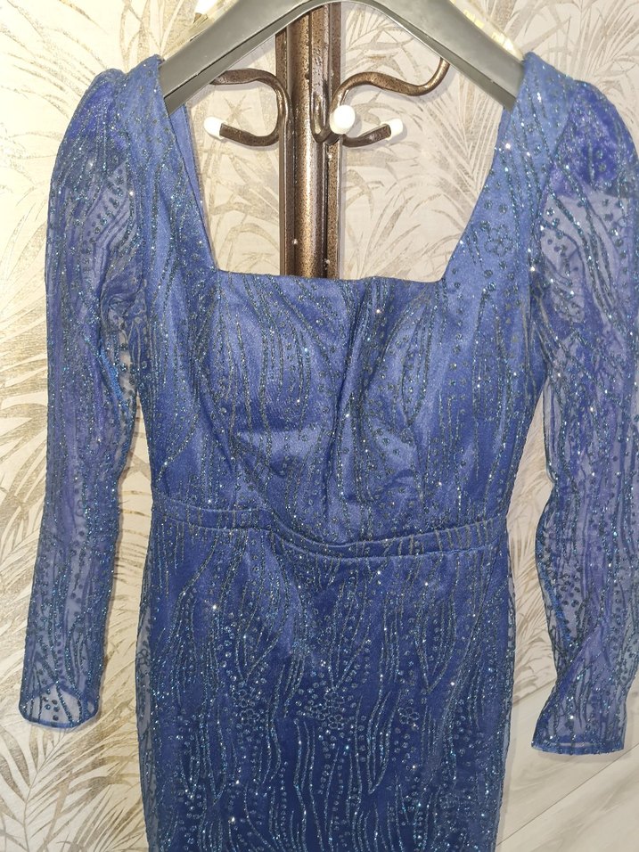 Dantelli Lacivert Uzun Kol Elbise - Görsel 5