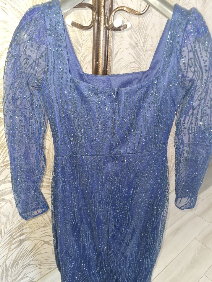 Dantelli Lacivert Uzun Kol Elbise - Görsel 2