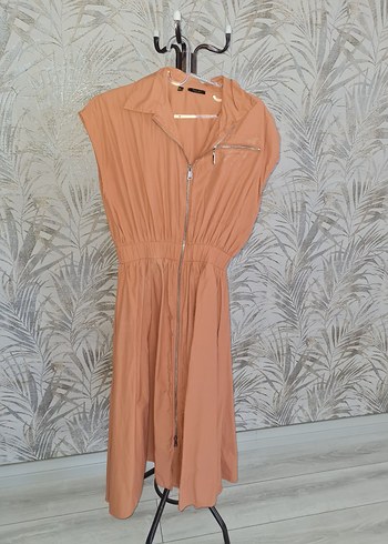 Bej, Fermuarlı, Kolsuz Uzun Elbise - Görsel 4