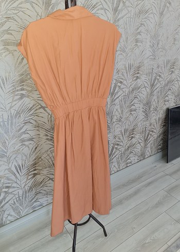 Bej, Fermuarlı, Kolsuz Uzun Elbise - Görsel 2