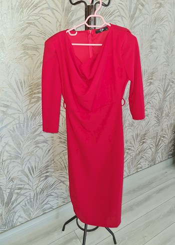 Pembe Drapeli Uzun Kollu Uzun Elbise - Görsel 5