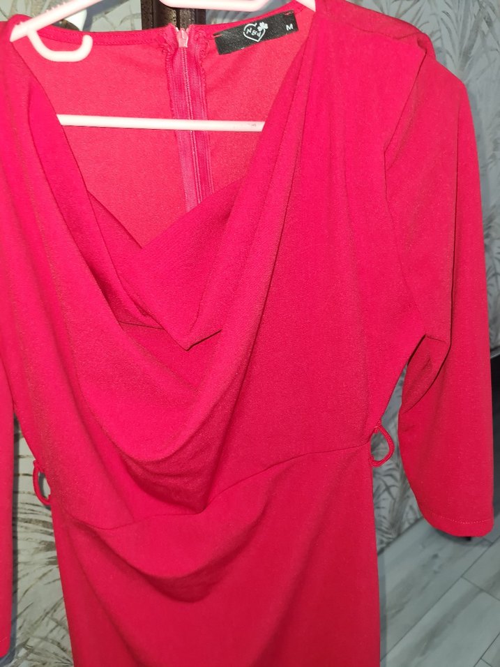 Pembe Drapeli Uzun Kollu Uzun Elbise - Görsel 4