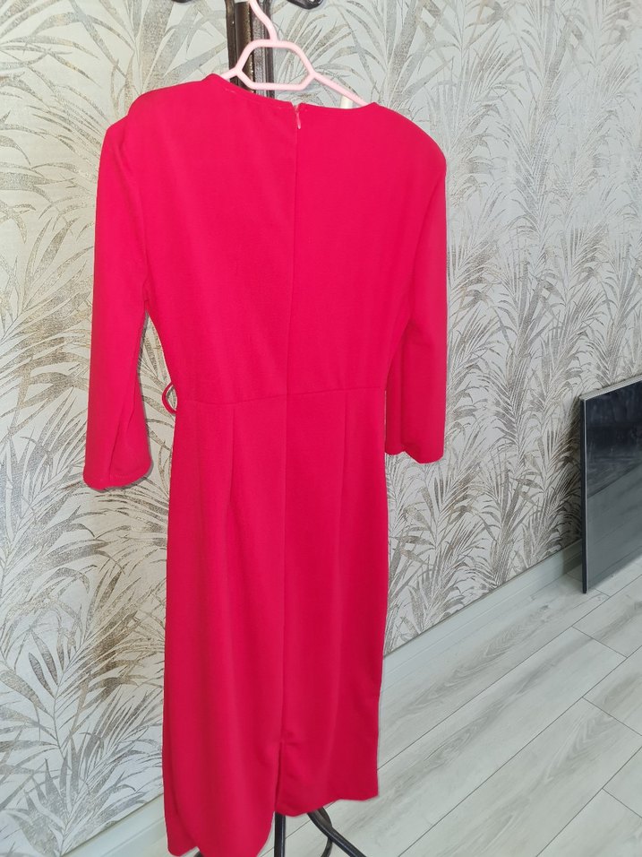 Pembe Drapeli Uzun Kollu Uzun Elbise - Görsel 3