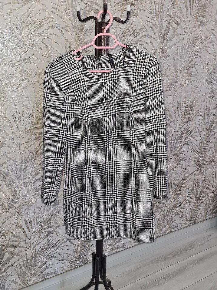 Gri Ekose Desenli Uzun Kollu elbise - Görsel 3