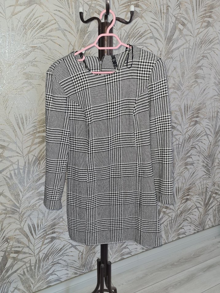 Gri Ekose Desenli Uzun Kollu elbise - Görsel 2