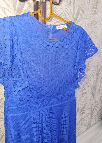 Mavi Dantel Mini Bohem Elbise - Görsel 2