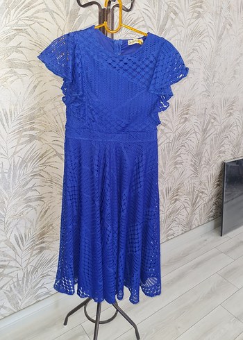 Mavi Dantel Mini Bohem Elbise - Görsel 6