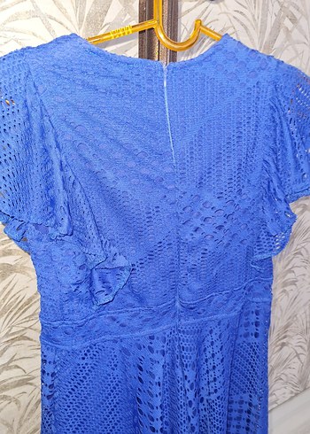 Mavi Dantel Mini Bohem Elbise - Görsel 3